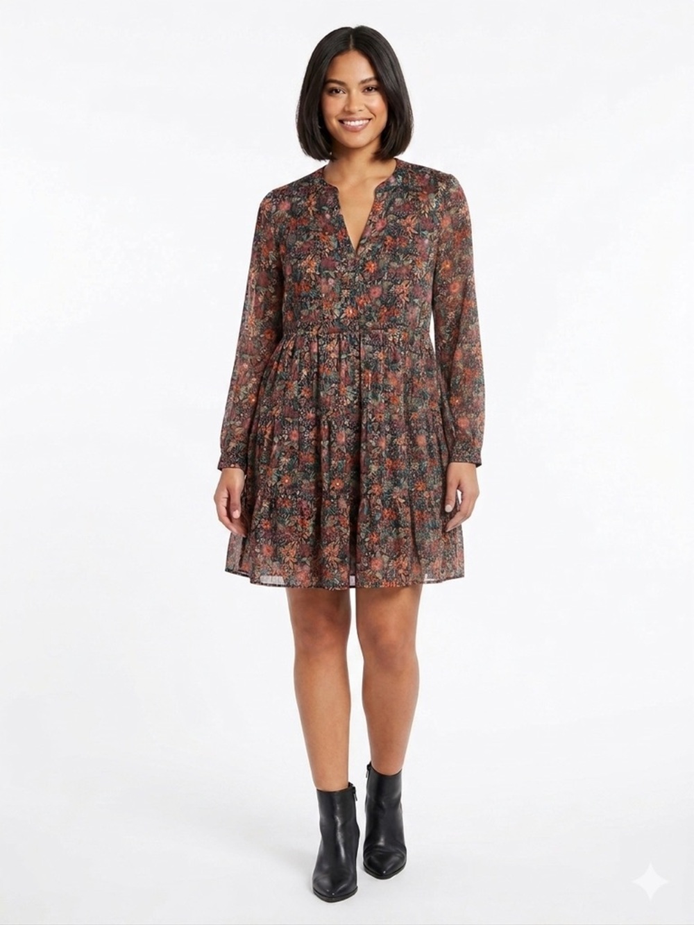 Soft Surroundings Castille ruffle tunic dress mini long sleeve A line Small